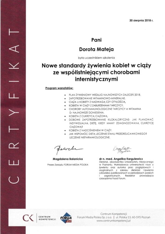 Nowe standardy żywienia kobiet w ciąży, Forum Media Polska, 2018