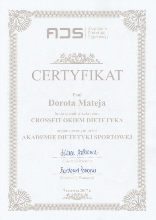 Crossfit okiem dietetyka, Akademia Dietetyki Sportowej, 2017