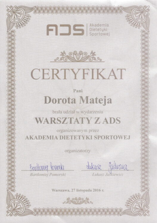 Warsztaty z Akademią Dietetyki Sportowej, ADS, 2016