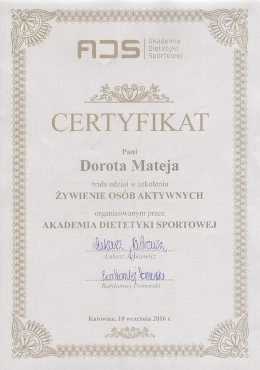 Żywienie osób aktywnych, Akademia Dietetyki Sportowej, 2016