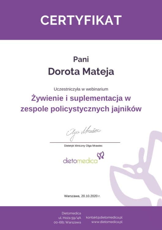 Żywienie i suplementacja w zespole policystycznych jajników, Dietomedica, 2020