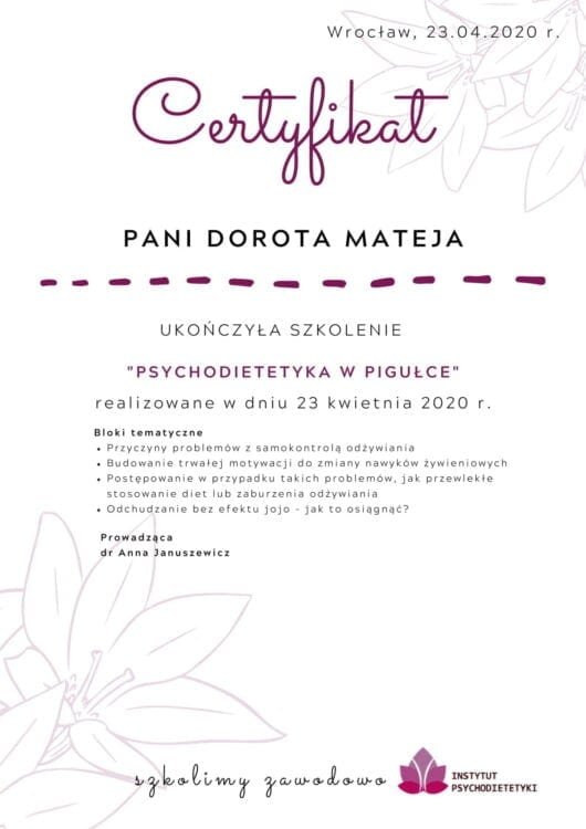Psychodietetyka w pigułce, Instytut Psychodietetyki, 2020