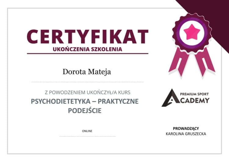 Psychodietetyka - praktyczne podejście, online, Premium Sport Academy, 2020