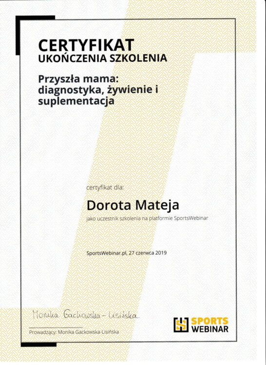 Przyszła mama: diagnostyka, żywienie i suplementacja, SportsWebinar, 2019