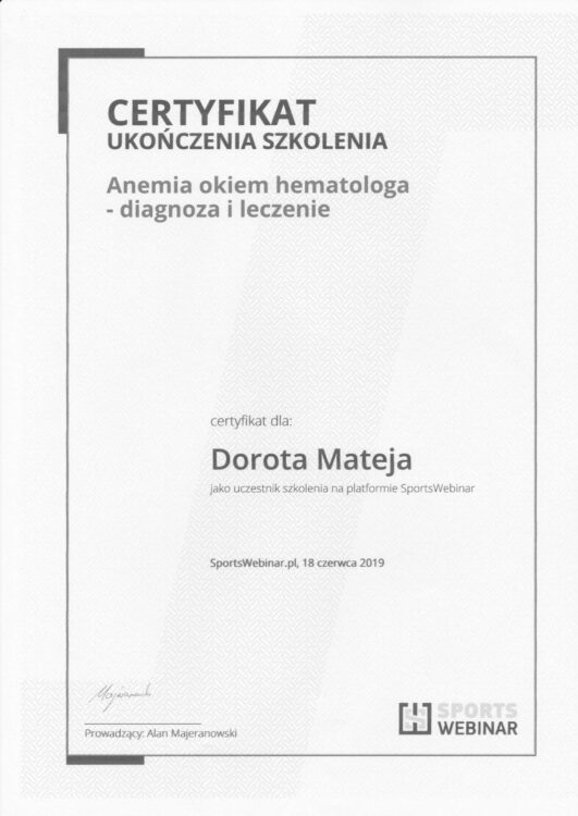 Anemia okiem hematologa, Sports Webinar, 2019