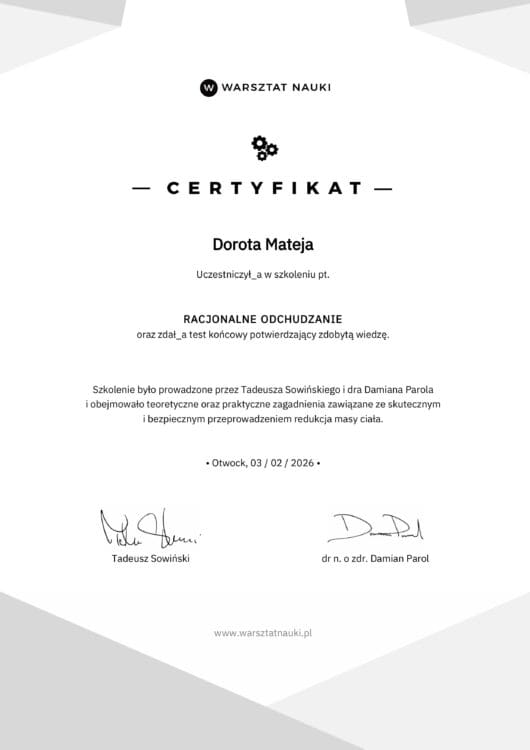 Kurs racjonalne odchudzanie, Warsztat Nauki, 2026