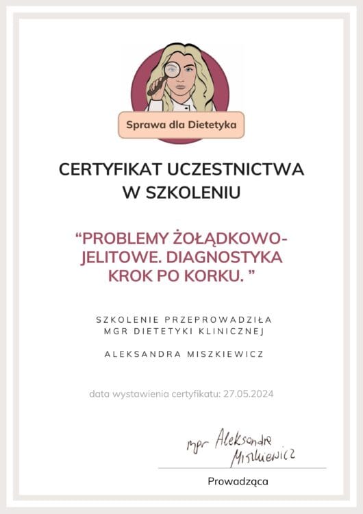 Problemy żołądkowo-jelitowe, Diagnostyka - krok po kroku, Akademia Sprawa dla Dietetyka, 2024
